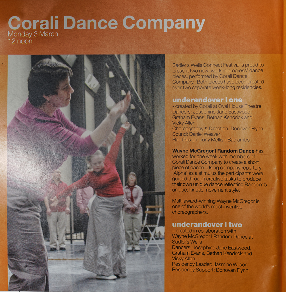 Corali featured in Sadler’s Wells brochure for Under Curve Over Curve 2009